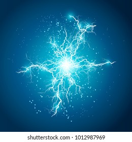 Vector illustration. Transparent light effect of electric ball lightning. Magic plasma energy.