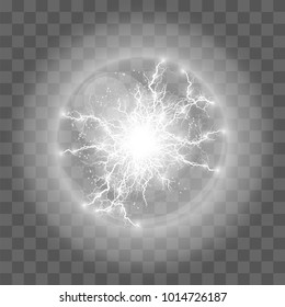Vector illustration. Transparent light effect of electric ball lightning. Magic plasma ball
