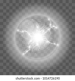 Vector illustration. Transparent light effect of electric ball lightning. Magic plasma ball