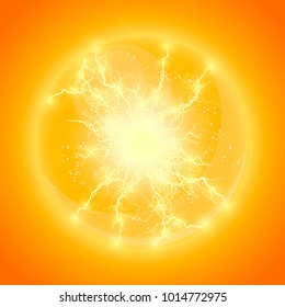 Vector illustration. Transparent light effect of electric ball lightning. Magic plasma ball.