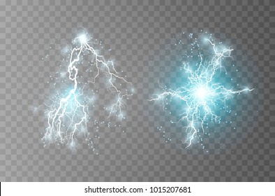 Vector illustration. Transparent light effect of electric ball lightning. Magic plasma energy.