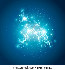 Vector illustration. Transparent light effect of electric ball lightning. Magic plasma energy.
