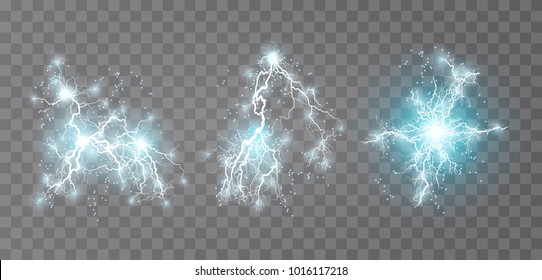 Vector illustration. Transparent light effect of electric ball lightning. Magic plasma energy.