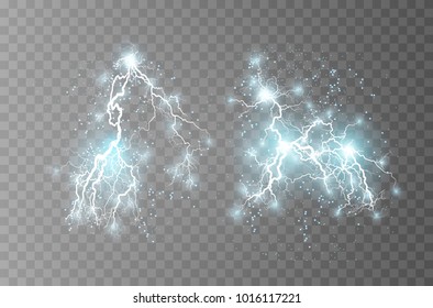 Vector illustration. Transparent light effect of electric ball lightning. Magic plasma energy.