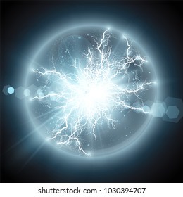 Vector illustration. Transparent light effect of electric ball lightning. Magic plasma ball.