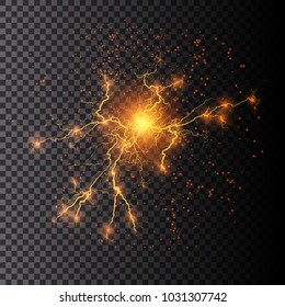 Vector illustration. Transparent light effect of electric ball lightning. Magic plasma energy.