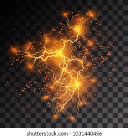 Vector illustration. Transparent light effect of electric ball lightning. Magic plasma energy.