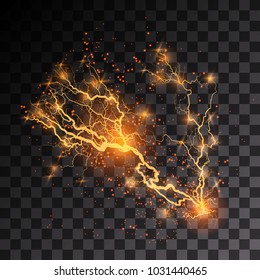 Vector illustration. Transparent light effect of electric ball lightning. Magic plasma energy.