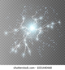 Vector illustration. Transparent light effect of electric ball lightning. Magic plasma energy.