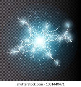 Vector illustration. Transparent light effect of electric ball lightning. Magic plasma energy.
