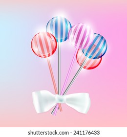 Vector illustration of the transparent lollypops with stripes on the pink background