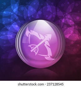 A vector illustration of a transparent luminescent snow globe with a zodiac sign Sagittarius.