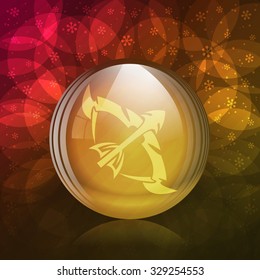 A vector illustration of a transparent luminescent snow globe with a zodiac sign Sagittarius.