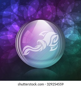 A vector illustration of a transparent luminescent snow globe with a zodiac sign Aquarius.