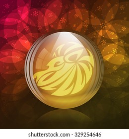 A vector illustration of a transparent luminescent snow globe with a zodiac sign Leo. 