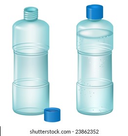 Vector illustration. Transparent plastic bottles on a white background.