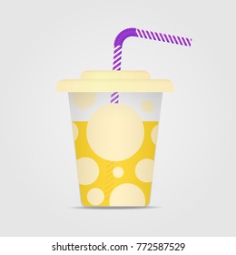 Vector illustration of a transparent plastic cup, with a lid and a straw.