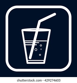 vector illustration of a transparent plastic glass of soda with a straw line icon black and white