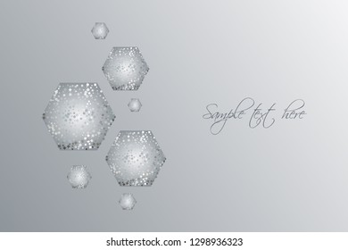 Vector illustration of Transparent shiny crystals. Hexagons on a gray background