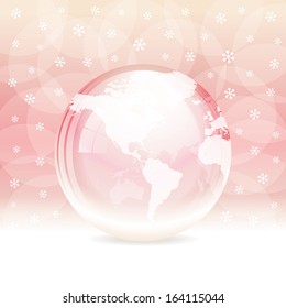 A vector illustration of a transparent snow globe with map. 