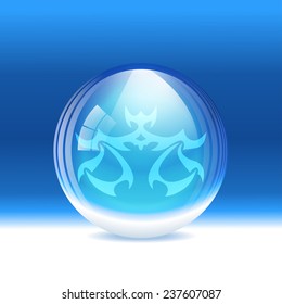 A vector illustration of a transparent snow globe with a zodiac sign Libra. 