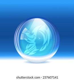 A vector illustration of a transparent snow globe with a zodiac sign Virgo. 