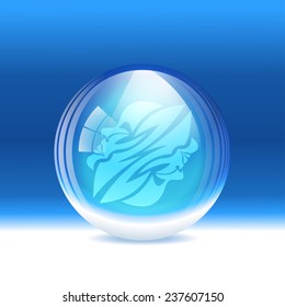 A vector illustration of a transparent snow globe with a zodiac sign Gemini. 