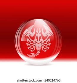 A vector illustration of a transparent snow globe with a zodiac sign Scorpio. 