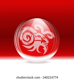 A vector illustration of a transparent snow globe with a zodiac sign Capricorn.