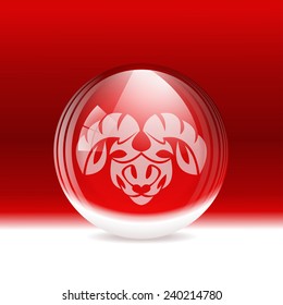 A vector illustration of a transparent snow globe with a zodiac sign Aries. 