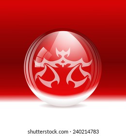 A vector illustration of a transparent snow globe with a zodiac sign Libra. 