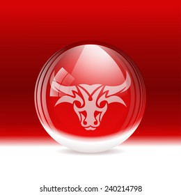 A vector illustration of a transparent snow globe with a zodiac sign Taurus. 