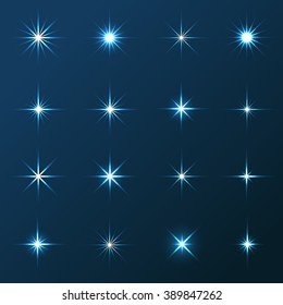 Vector illustration of transparent stars and sparkles elements on blue background