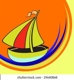 Vector illustration of Transport Cartoon. Little funny sailing ship