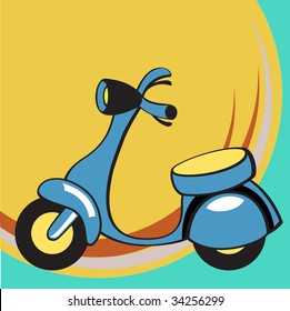 Vector illustration of Transport Cartoon. Little retro funny scooter.