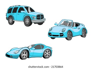 Vector illustration of  Transport Cartoon  . Set of  Funny   blue  cars.