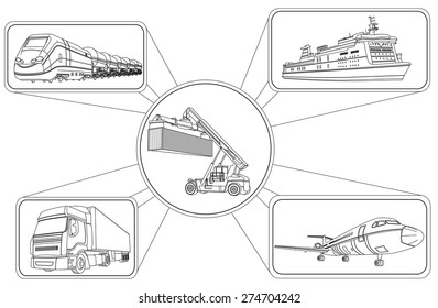 Vector illustration of Transport concept, loading of containers and transportation