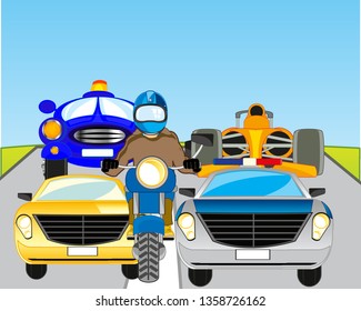 Vector illustration of the transport facilities on road