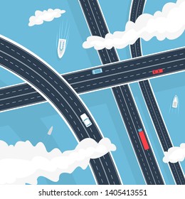 Vector Illustration Transport Highway Above Water