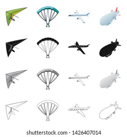 Vector illustration of transport and object icon. Set of transport and gliding stock vector illustration.