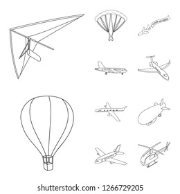 Vector illustration of transport and object sign. Set of transport and gliding  vector icon for stock.
