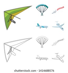Vector illustration of transport and object sign. Set of transport and gliding  vector icon for stock.