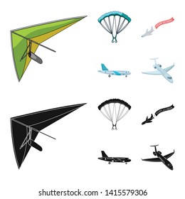 Vector illustration of transport and object sign. Set of transport and gliding  stock symbol for web.