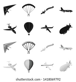 Vector illustration of transport and object symbol. Collection of transport and gliding  stock vector illustration.