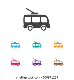 Vector Illustration Of Transport Symbol On Trolleybus Icon. Premium Quality Isolated Omnibus Element In Trendy Flat Style.