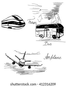 vector illustration of transport - train, airplane, bus