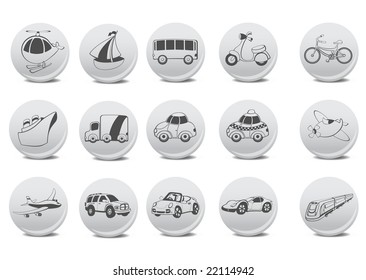 Vector illustration of transportation icons on the grey buttons.