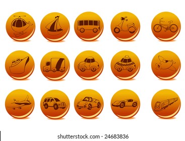 Vector illustration of transportation icons on the orange buttons.