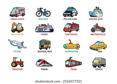 A vector illustration of Transportation Vehicles Icon Set