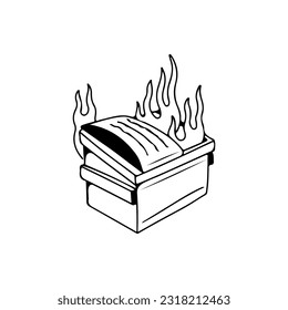 vector illustration of trash can with fire